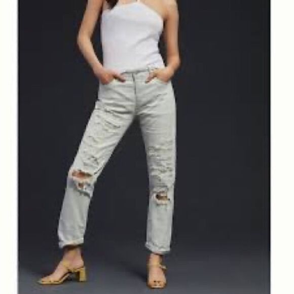 Anthropologie Pilcro Mid-Rise Slim Boyfriend Jeans Distressed Sz 26 - Picture 1 of 12